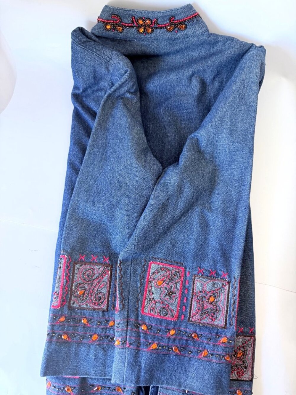 Drapers & Damons Cotton Denim Zippered Embroidered Blazer Womens Petite Medium - Picture 12 of 15